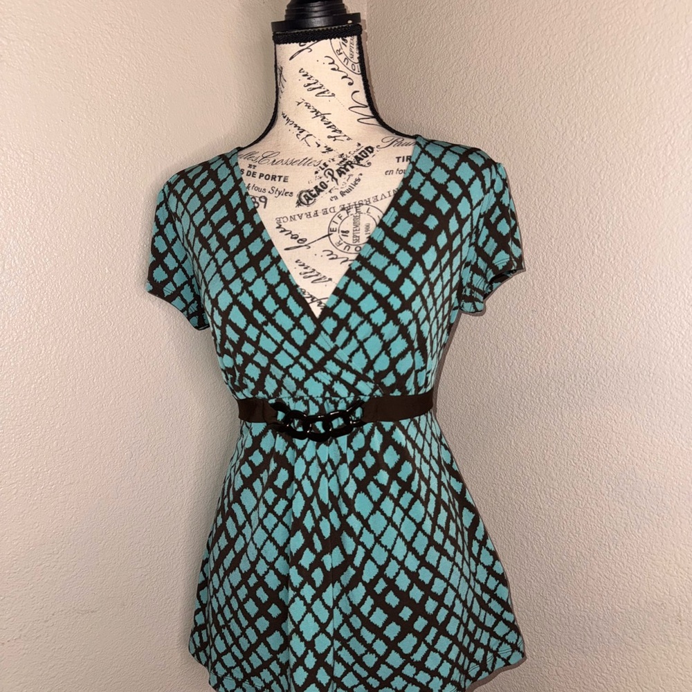 Apt. 9 Teal and Brown Patterned Blouse